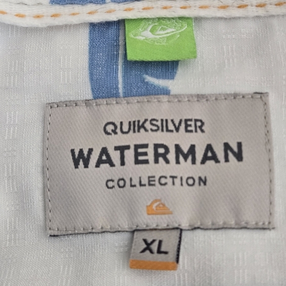 Quiksilver Waterman Men's XL Blue on White Printed Botanical Tropical Shirt - Picture 13 of 16